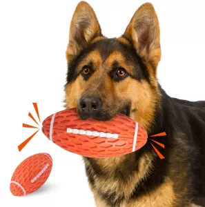 Durable Dog Chew Squeaky Rugby Shape Toy Ball