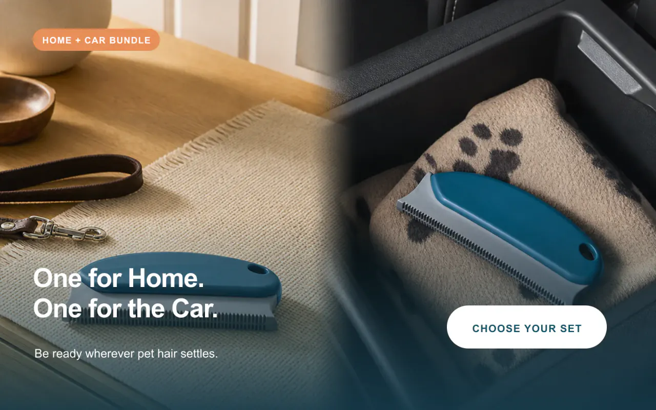 Dark blue reusable pet hair remover brush for home and car cleanup