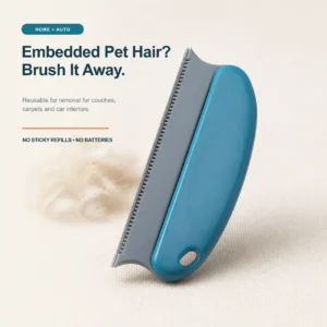 Dark blue double-edge pet hair remover brush for sofas and car interiors
