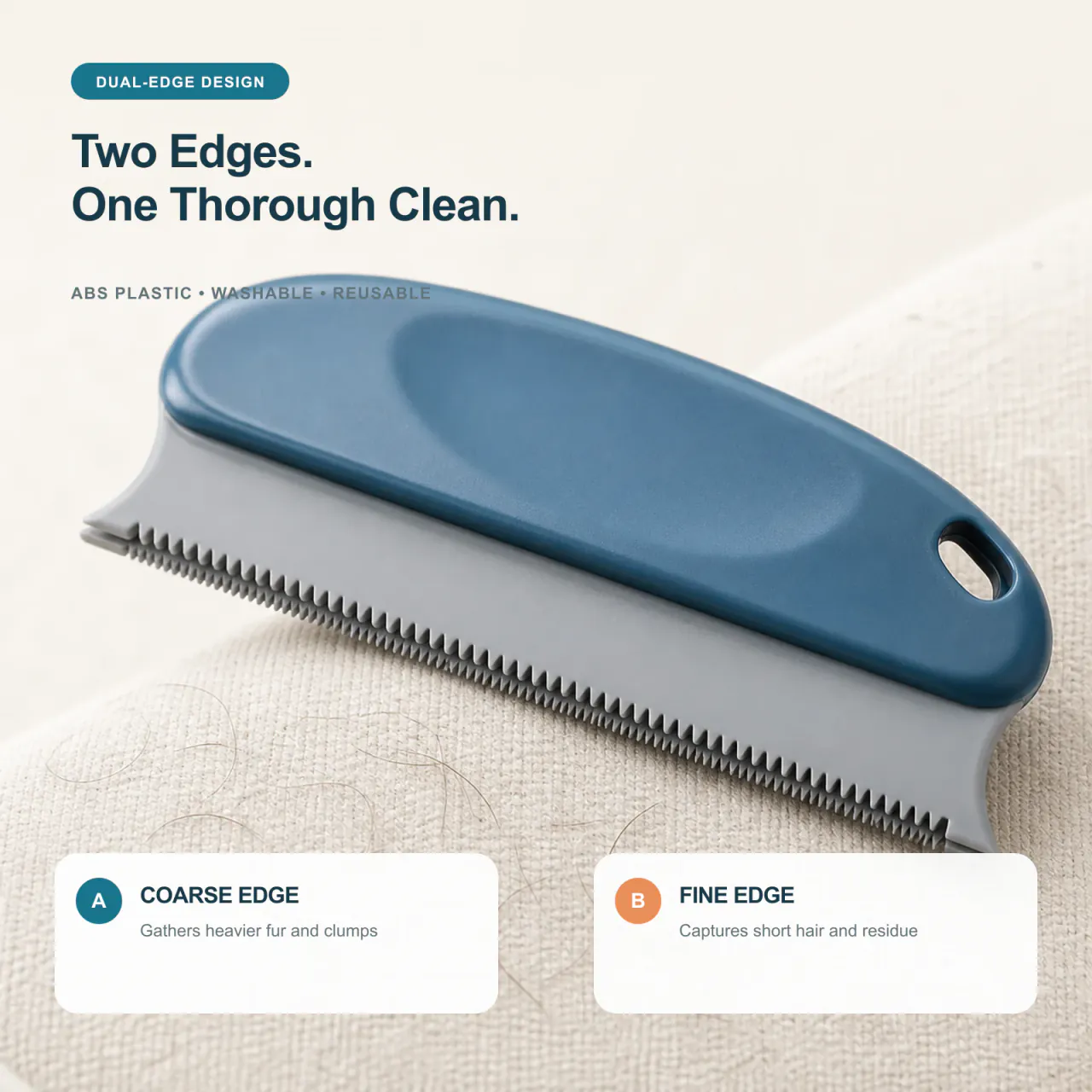 Close-up of two differently spaced serrated edges on the pet hair remover